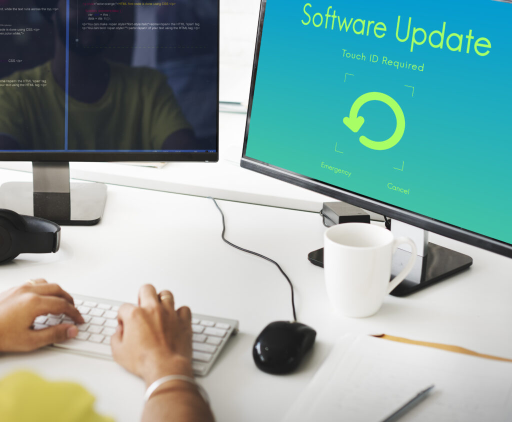 Desktop computer monitor screen shows message for Software Update