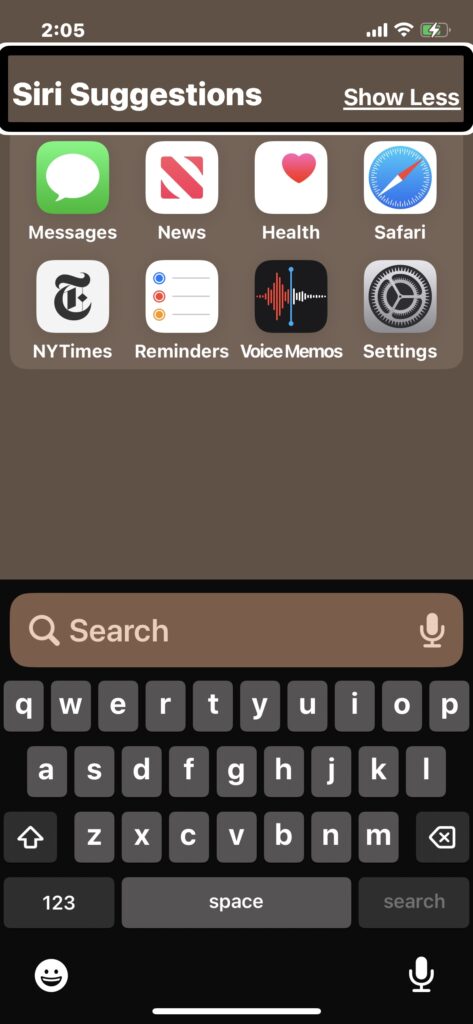iPhone screenshot shows microphone button on search bar and below keyboard